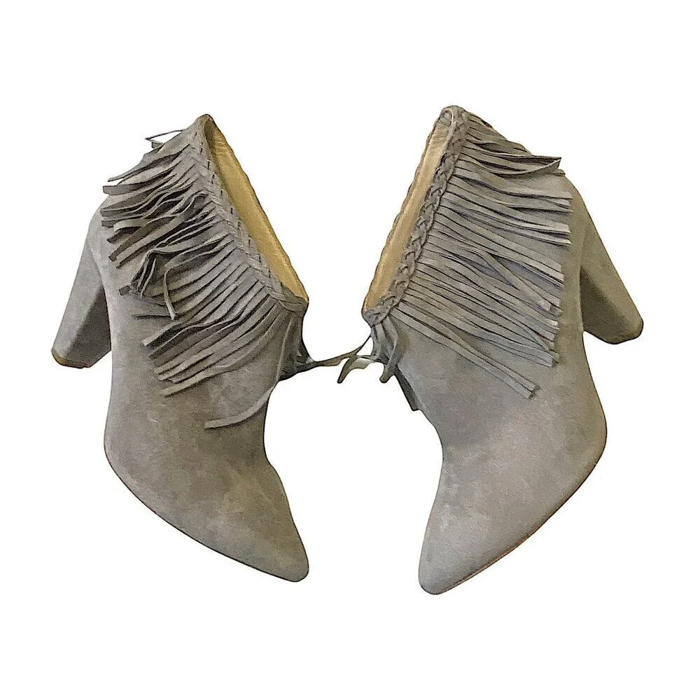 Anine Bing Irmelin Suede Fringe Ankle Boots,  Gray/Taupe,  Size 38EU
